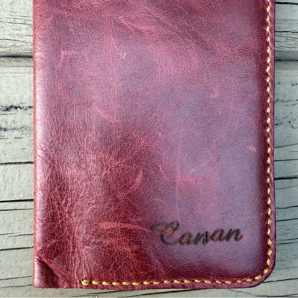 Long Leather Wallet in Burgundy - Picture 4 of 13